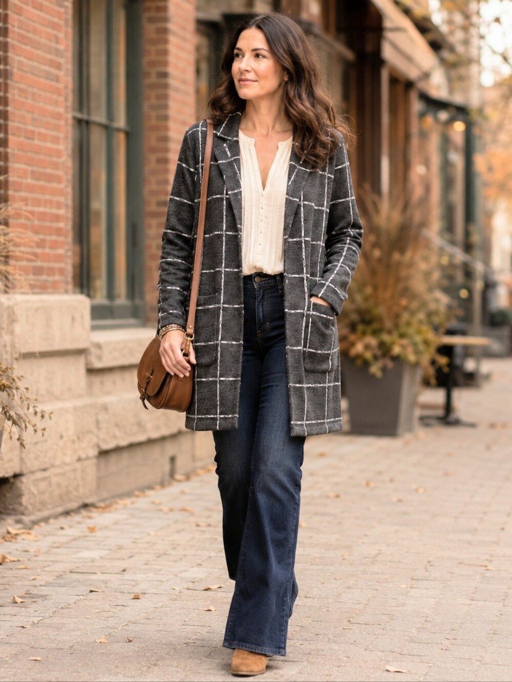 Whimsygoth Love & Liberty Windowpane Longline Coatigan Blazer S M L Oversized